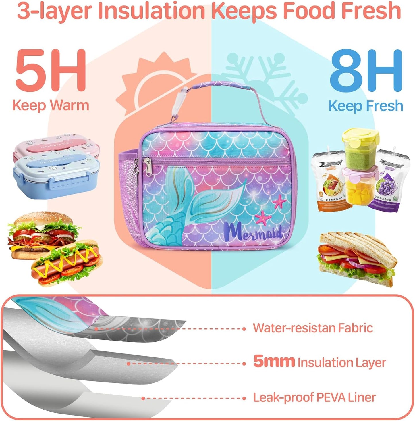 Kids Lunch Bag Boys - Insulated Kids Lunch Box Reusable Lunchbox with Water Bottle Holder Toddler Lunch Tote Bag for School Daycare, Black Dino Fossil