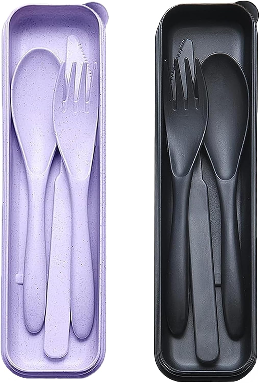 Reusable Travel Utensils Set with Case, 2 Sets Wheat Straw Portable Plastic Fork Spoons Knife Cutlery, Camping Eco-Friendly BPA Free Tableware for Kids Adults Work Picnic or Daily Use (Pink)