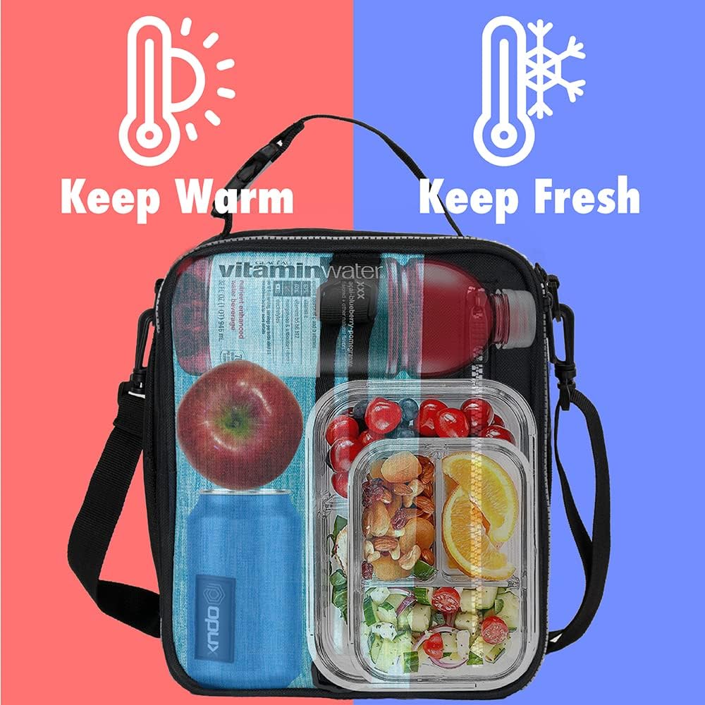 opux Insulated Lunch Box for Men Women Adult, Compact Lunch Bag for Kids Boy Girl Teen, Soft Lunch Cooler Bag for Work School, Leakproof Lunchbox Lunch Pail with Clip-on Buckle, Grey Flowers