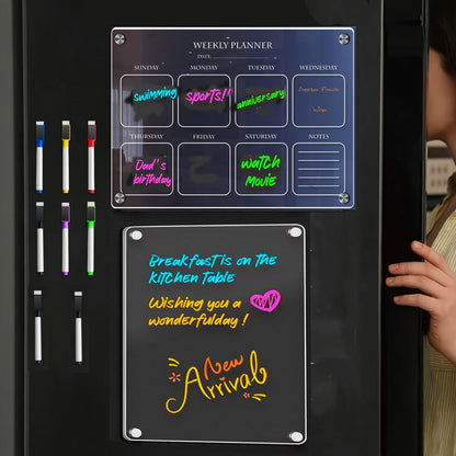 Acrylic Weekly Calendar Weekly Planner for Refrigerator - Clear Set of 2 Dry Erase Board Calendar for Fridge Reusable Planner,Kitchen & Office Planning Board （12"x16"） (YCL-007)