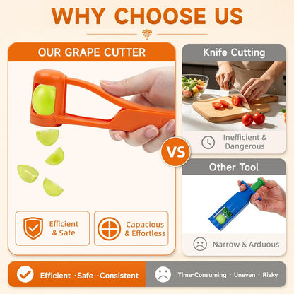 Luvan Grape Cutter for Toddlers, Grape Slicer Tool, Grape Tomato Cherry Strawberry Cutter Tools Into 4 Pieces for Vegetable Fruit Salad, Stainless Steel Quarter Grape Slicer Kitchen Gadget