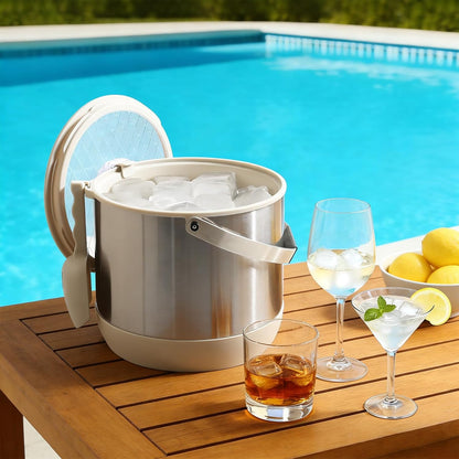 5QT/4.8L Insulated Ice Bucket for Parties, Large Capacity Double-Wall Beverage Bucket with Scoop & Lid for Champagne, Wine, Cocktail (Black)