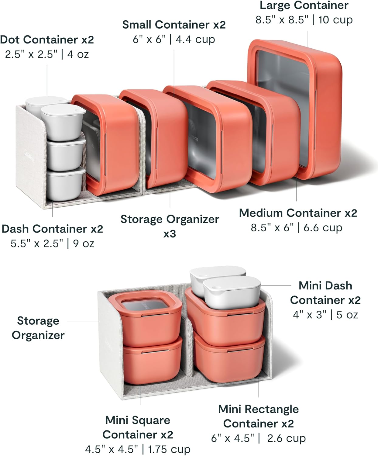 Caraway 13pc Glass Food Storage Container Set - Easy to Store, Non Toxic Lunch Box - with Glass Lids - Includes Storage Organizer - Mist
