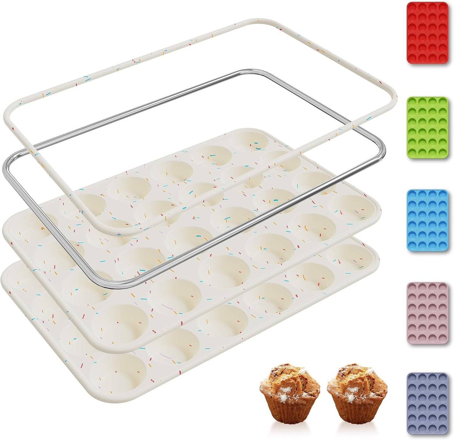 2 Pack 12 Cups Silicone Muffin Pan with Metal Reinforced Frame Regular Size Silicone Molds Cupcake Cake Baking Pans Cookie Baking Chocoflan Cupcake Mold Nonstick Muffin Tin Home Baking Supplies