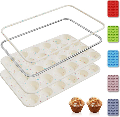 2 Pack 12 Cups Silicone Muffin Pan with Metal Reinforced Frame Regular Size Silicone Molds Cupcake Cake Baking Pans Cookie Baking Chocoflan Cupcake Mold Nonstick Muffin Tin Home Baking Supplies