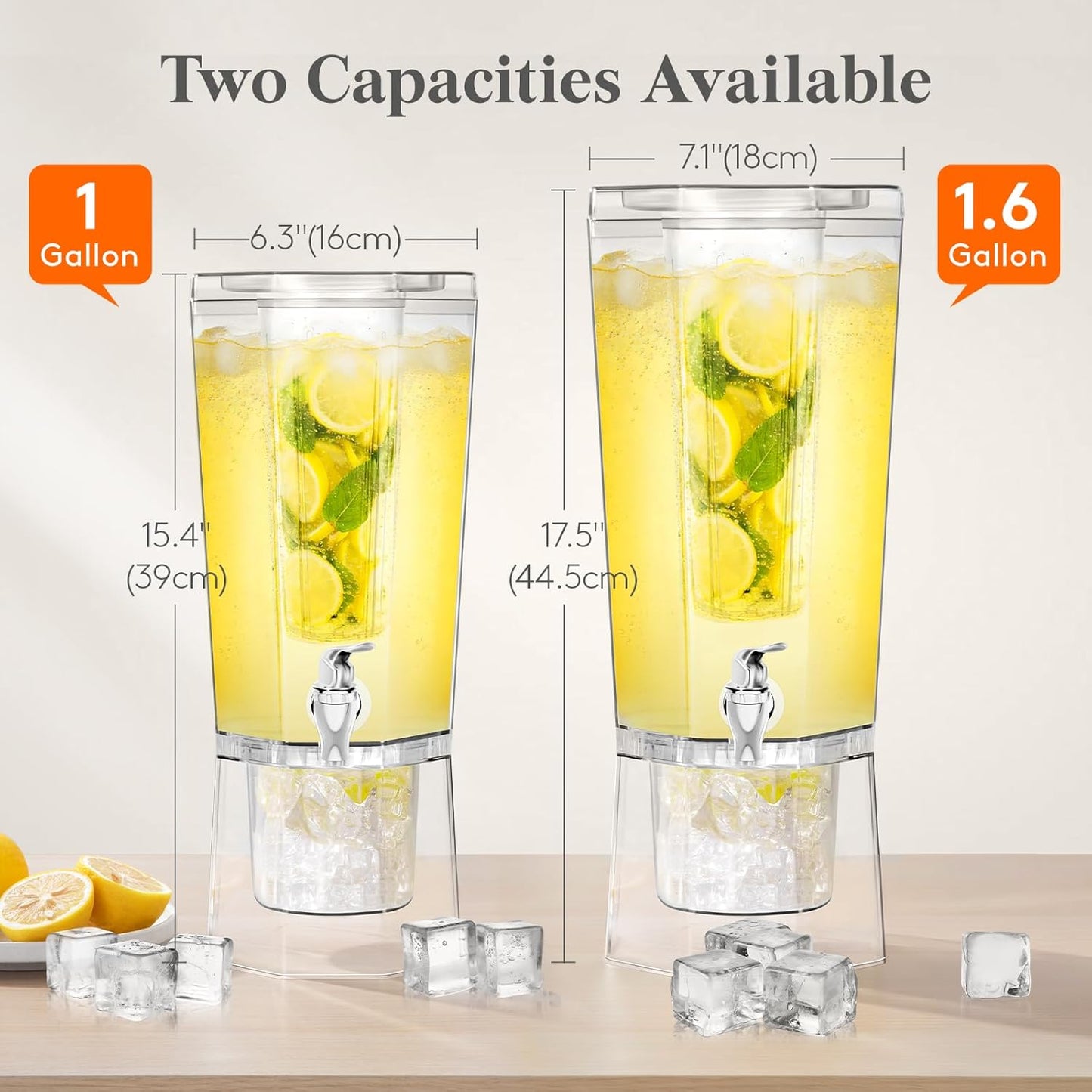 Lifewit 1 Gallon Drink Dispenser for Parties 2 Pcs, Plastic Beverage Container for Juice/Tea/Soda with Stand & Fruit Infuser, Clear Lemonade Dispenser with Leak-Proof Spigot, BPA Free Water Pitcher