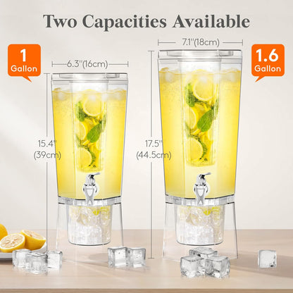 Lifewit 1 Gallon Drink Dispenser for Parties 2 Pcs, Plastic Beverage Container for Juice/Tea/Soda with Stand & Fruit Infuser, Clear Lemonade Dispenser with Leak-Proof Spigot, BPA Free Water Pitcher