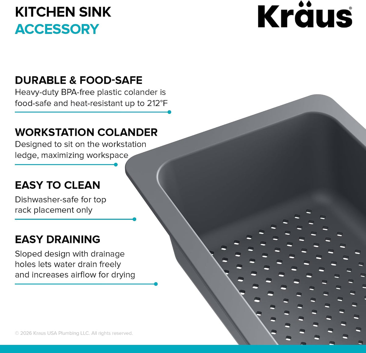KRAUS Expandable Colander for Kitchen Sink/Over the Sink Colander, Lt Grey