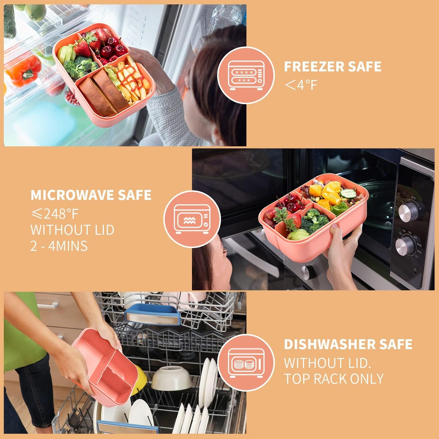 MISS BIG® Bento Box,Bento Box Adult,Lunch Box,Leak Proof Lunch Containers,No BPAs and No Chemical Dyes Bento Lunch Box,Dishwasher and Microwave Safe Lunch Containers for Adults(1900ml Gray)