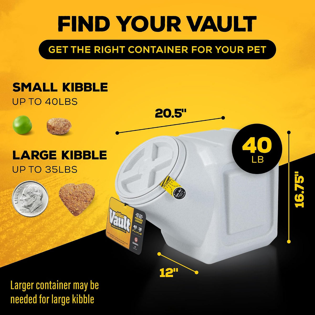 Vittles Vault Traditional Pet Food Storage Container For Dog Kibbles/Bird Seed/Oatmeal/Rice/Flour/Cereal, BPA Free Plastic, Sealed Airtight For Cat Food, Up To 50 lb, Made in USA, With Scoop, Gray