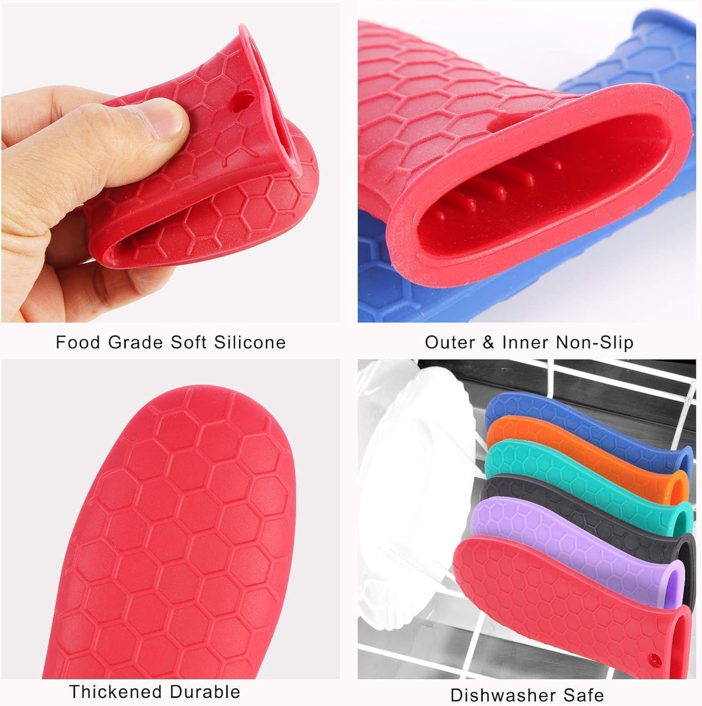 8 Pcs Non-Slip Silicone Hot Handle Holder & Assist Grips, Potholder for Cast Iron Skillets, Heat Resistant Handle Cover Sleeve for Frying Pans, Casserole, Cookware Handles, Lake Blue