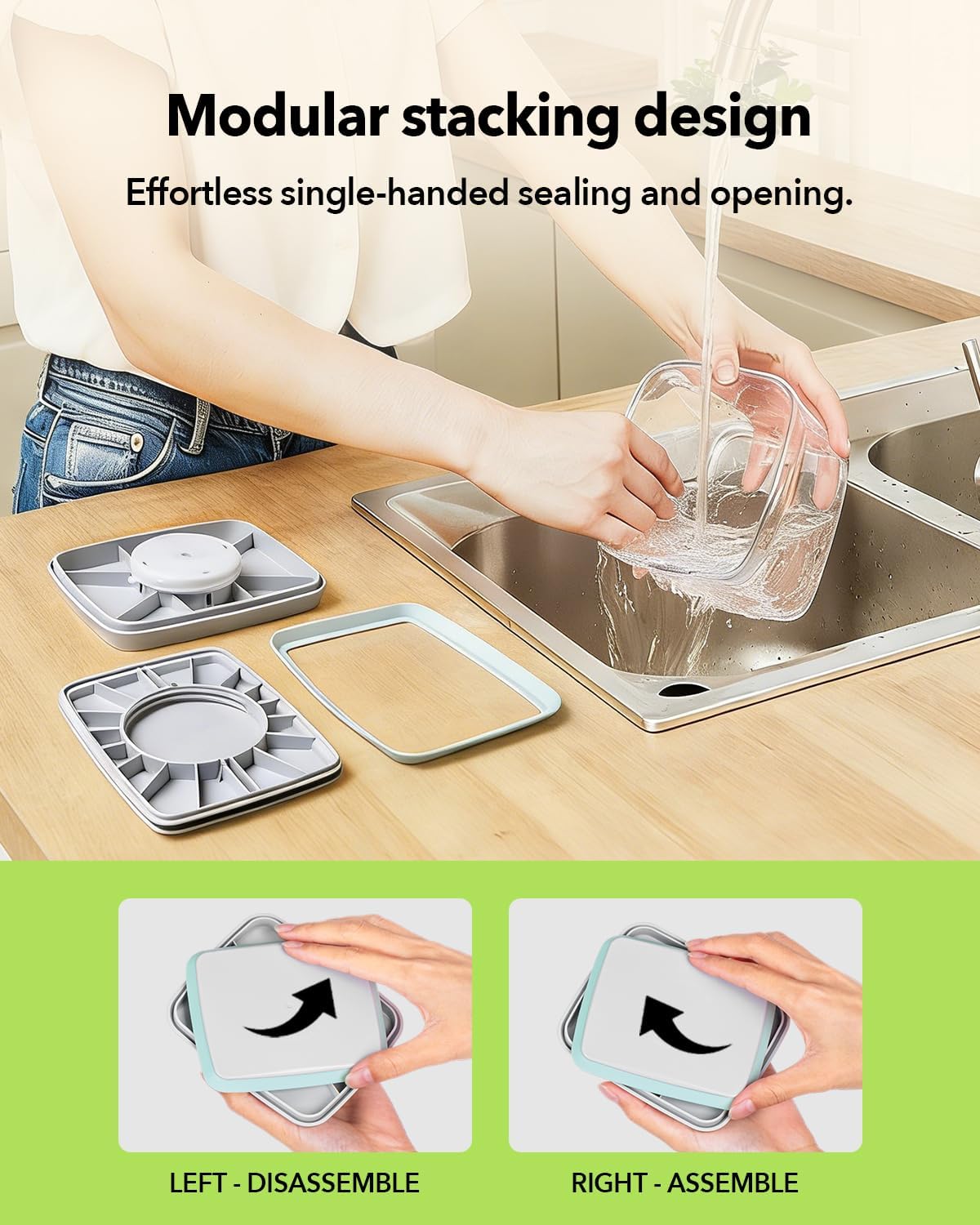 Airtight Food Storage with One-Touch Lid, (3 × 1.27 QT / 1.2 L) Stackable Durable PET for Sugar, Grains, Coffee Beans, and Baking Pantry Organization