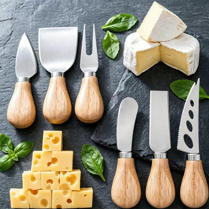 6 Pcs Cheese Knives Set with Wooden Handle, Mini Steel Stainless Cheese knife set for Charcuterie and Cheese spread, Perfect for Cheese Slicer and Butter Cutter