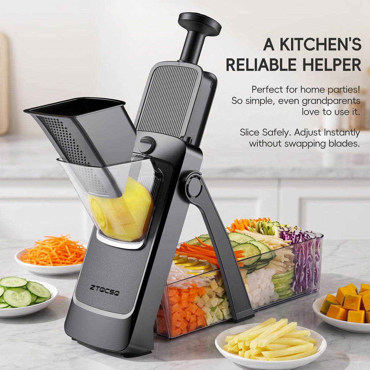 Safe Mandoline Slicer for Kitchen, Vegetable & Food Cutter, Easy to Clean