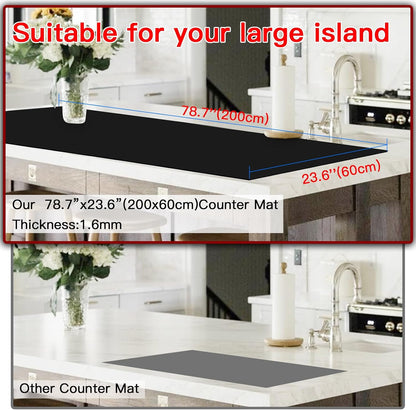 Silicone Mats for Kitchen Counter, 47.3"x23.6"x0.08" Largest Heat Resistant Mat Kitchen Island Waterproof 2MM Thick Countertop Protector Mat Nons-slip Extra Large Counter Mat (Black)