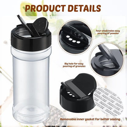 Jadive Plastic Spice Jars with Shaker Lids, 5.5oz, Black