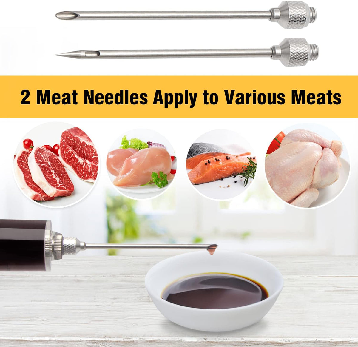 Meat Injector, Plastic Marinade Turkey Injector Syringe with Screw-on Meat Needle for Smoker BBQ Grill, 1-oz, Red, Recipe E-Book (Download PDF)