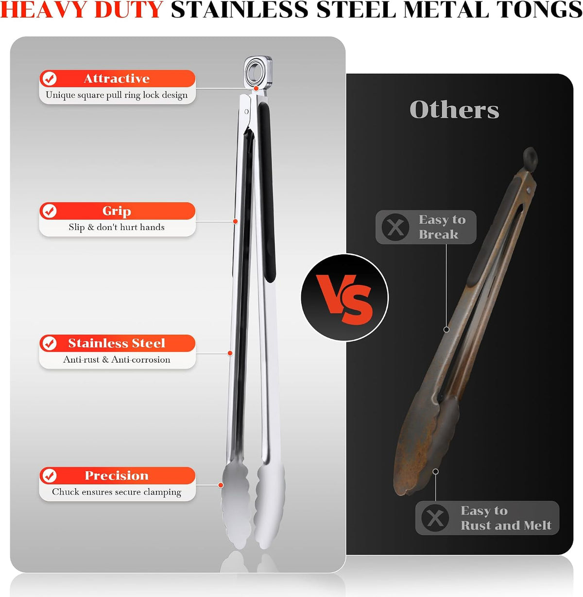 17" Extra Long Metal Tongs,Grilling Tongs,Stainless Steel Tongs for Cooking
