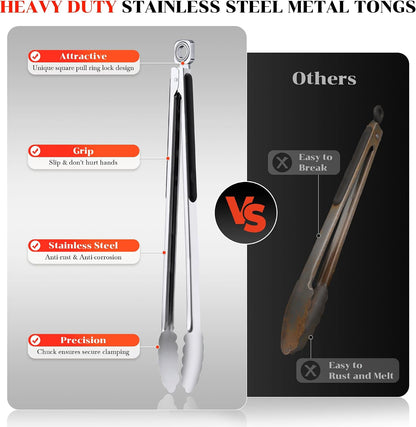 17" Extra Long Metal Tongs,Grilling Tongs,Stainless Steel Tongs for Cooking