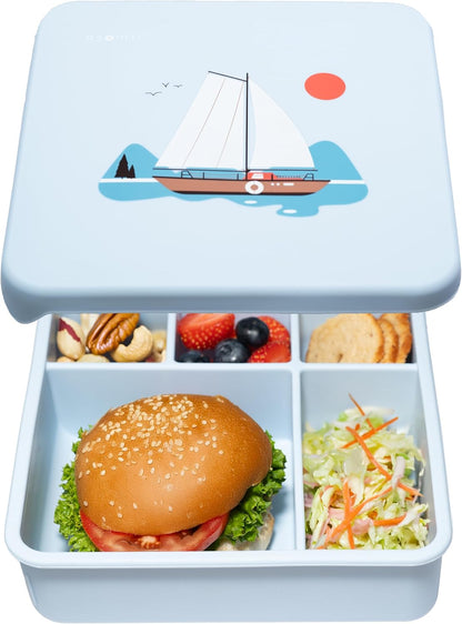 ASOMIC Large Silicone Bento Box, 5 Compartments, Leakproof Lunch Container, BPA-Free, Microwave & Dishwasher Safe, For Work, School & Travel (Ivory)