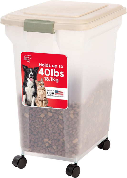 IRIS USA Dog Food Storage Container 58 Lb, Airtight Large Pet Food Storage Bin with Wheels, for Dog Cat Bird Chicken Food, Holds Up to 58 lbs, Keep Fresh, BPA Free, Made in USA, Black