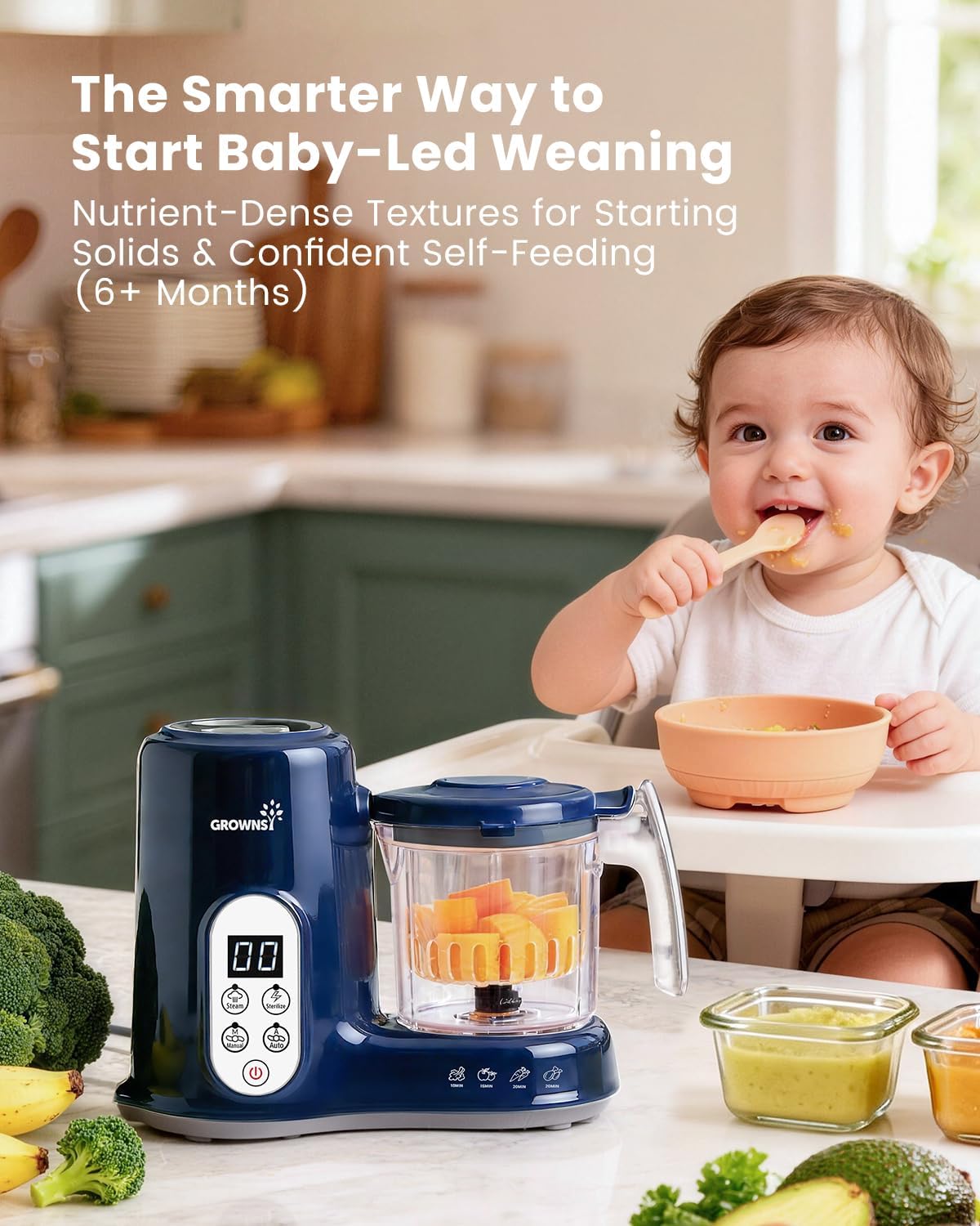 Grownsy Baby Food Maker, Steamer & Blender Baby Food Processor, White