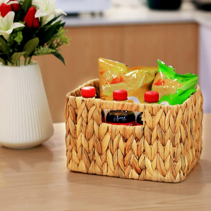 HOONEX Water Hyacinth Storage Baskets, Wicker Baskets for Storage, Hand Woven Baskets with Carry Handles, Set of 2, Natural
