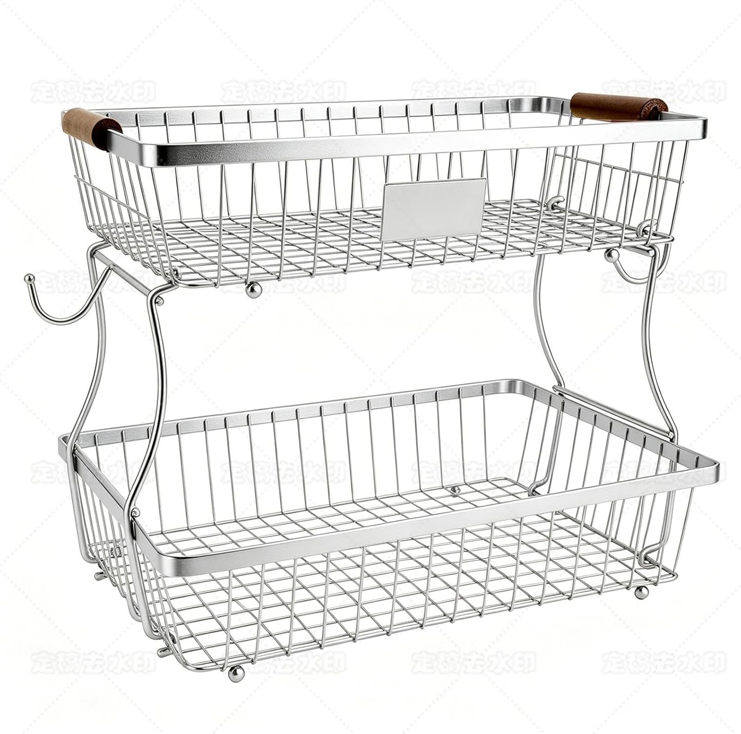 2-Tier Stackable Wire Basket with 2 Banana Hooks, Pantry Organizer for Kitchen Countertops, Cabinets & Under-Sink Spaces; Ideal for Storing Snacks, Fruits, Veggies, Onions, Potatoes, & More,Black