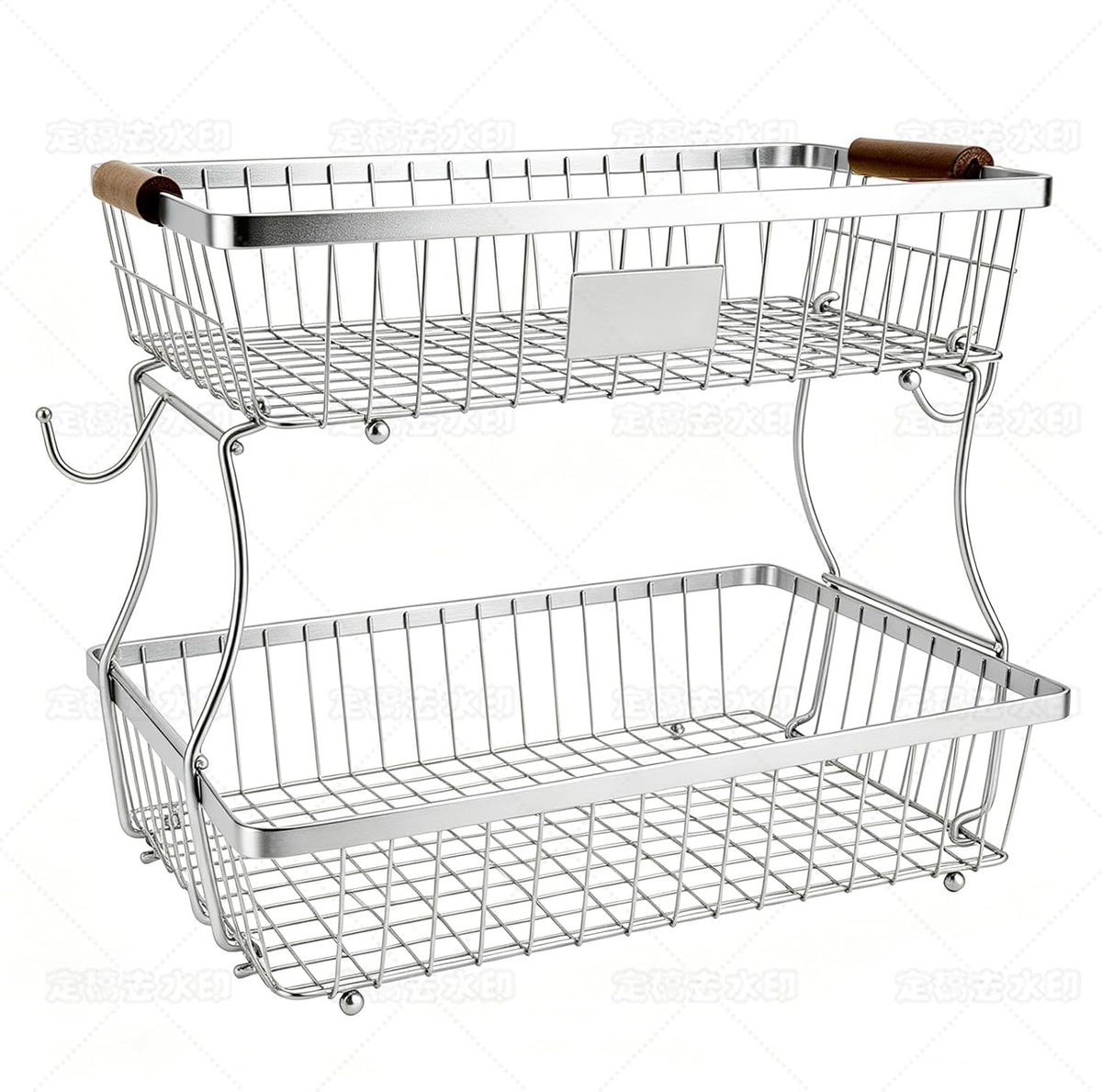 2-Tier Stackable Wire Basket with 2 Banana Hooks, Pantry Organizer for Kitchen Countertops, Cabinets & Under-Sink Spaces; Ideal for Storing Snacks, Fruits, Veggies, Onions, Potatoes, & More,Black