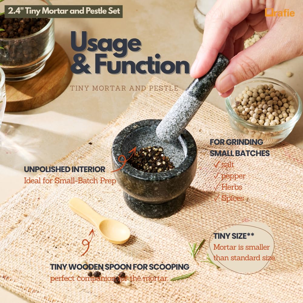 2.4" Tiny Mortar and Pestle Set with Wooden Spoon