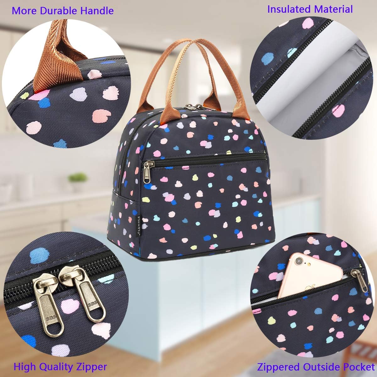 FlowFly Insulated Lunch Cooler Bag - Tote Bag Organizer for Women/Men, Black - Colors A