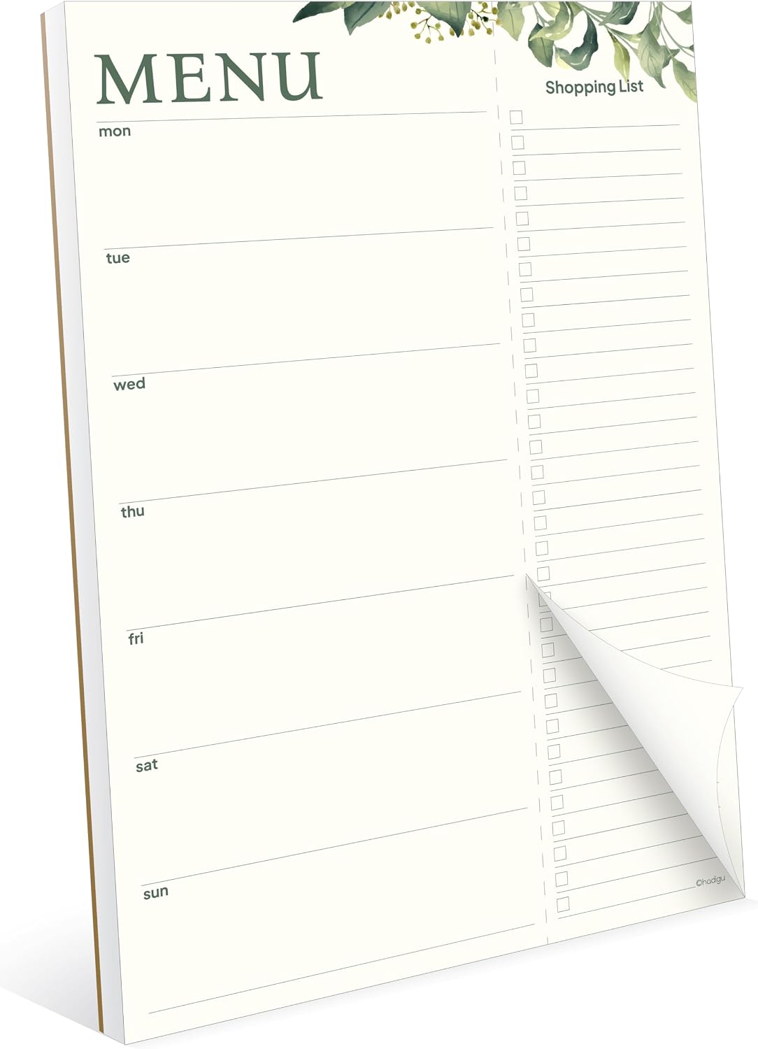 Weekly Meal Planner with Shopping List Magnetic Notepad, Size 8" x 11.5", Meal Planning and Grocery List Notepad for Fridge, Eucalyptus Design
