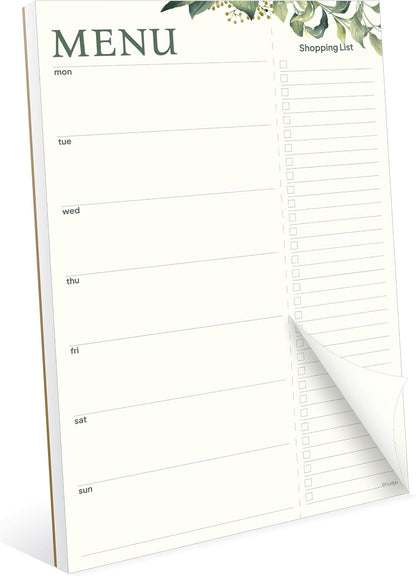 Weekly Meal Planner with Shopping List Magnetic Notepad, Size 8" x 11.5", Meal Planning and Grocery List Notepad for Fridge, Eucalyptus Design