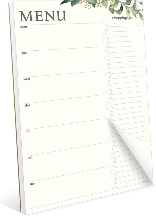 Weekly Meal Planner with Shopping List Magnetic Notepad, Size 8" x 11.5", Meal Planning and Grocery List Notepad for Fridge, Eucalyptus Design