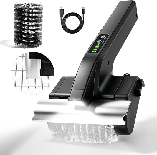 Electric Grill Brush Cleaner, High Torque BBQ Bristle-Free Cleaner – Rechargeable Cordless with LED Light, Splash Guard & Scraper, Heavy Duty Grill Cleaner Tool for Outdoor Grill, Gift for Men Dad
