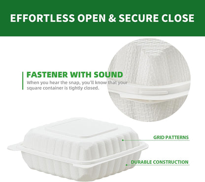Clamshell Take Out Food Containers, 50 Pack 9x9 Inch Hinged To Go Food Containers with Lids, Disposable Plastic Meal Prep Lunch Boxes for Snacks Salad Sandwiches, Microwave & Freezer Safe