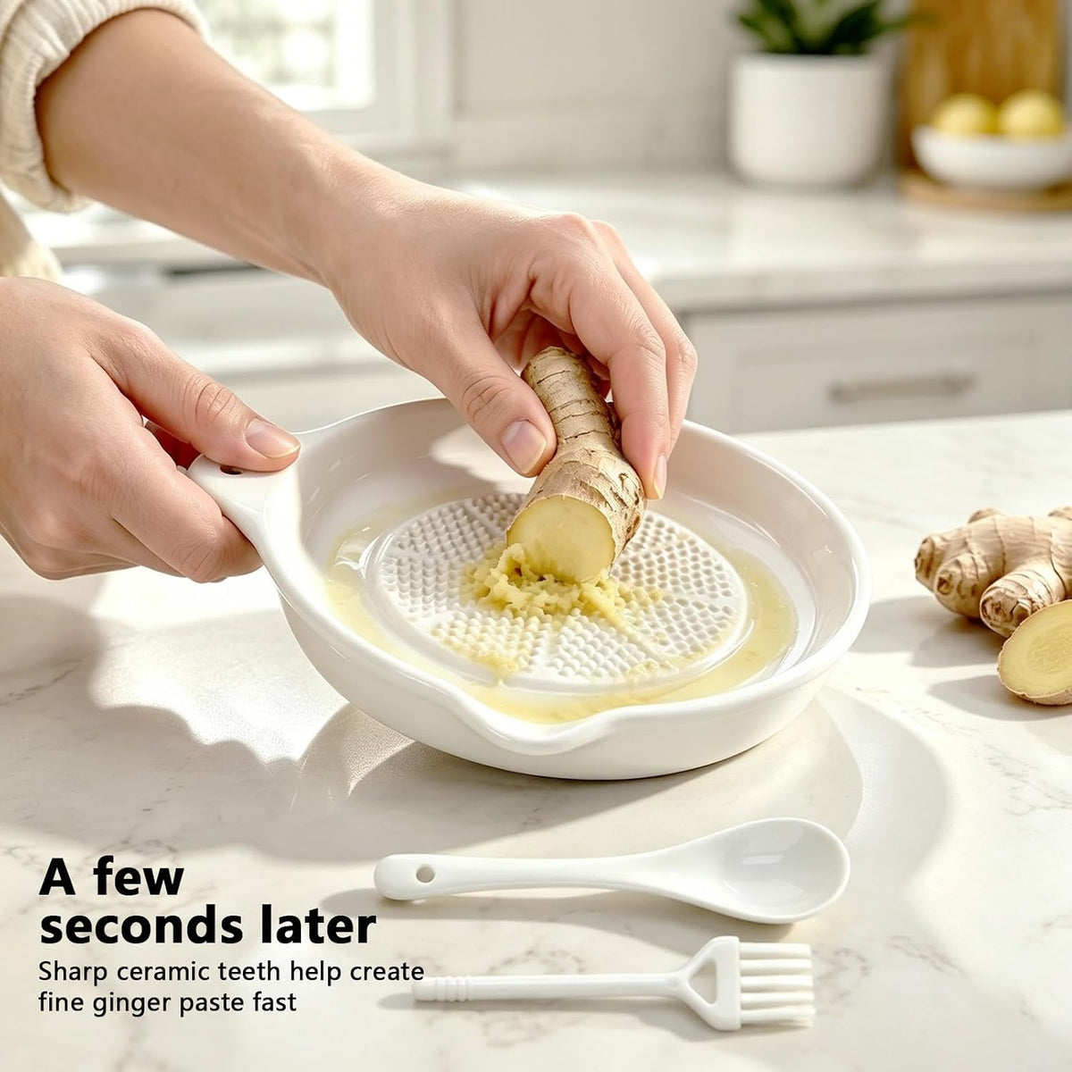 Multipurpose Garlic Grater Plate, Japanese Ceramic Grinder Plate, Ginger Grater Plate for Onion, Cheese, Lemon, Wasabi, Fruits and Vegetables in Kitchen
