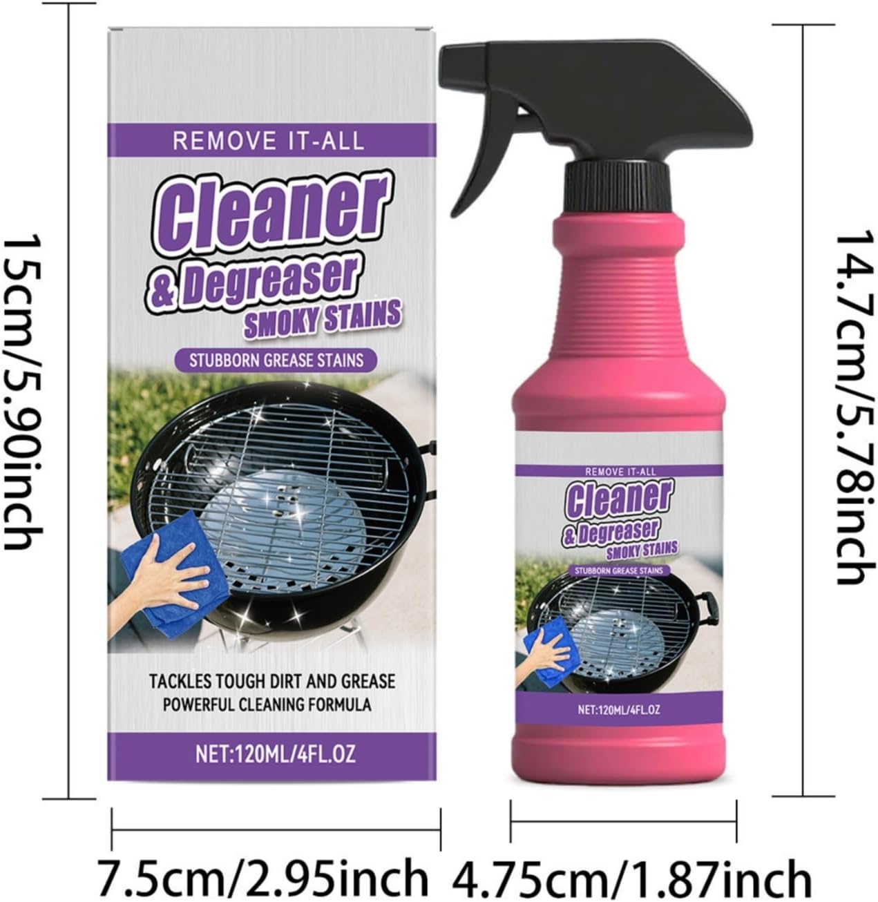 Fast-Acting Heavy-Duty Grill Degreaser Spray,120 ML BBQ Grill Grease Dissolving Cleaner Spray,Effortlessly Stubborn Stains Remove for Kitchen Oil Outdoor Grills Grates,Stove Top (1)
