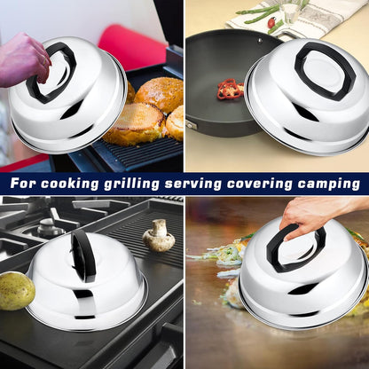 9In Melting Dome & 5.5In Burger Press, HaSteeL Stainless Steel Small Basting Cover with Round Bacon Press, Metal Griddle Accessories Set for Flat Top Teppanyaki Hibachi Grilling Cooking Steaming BBQ