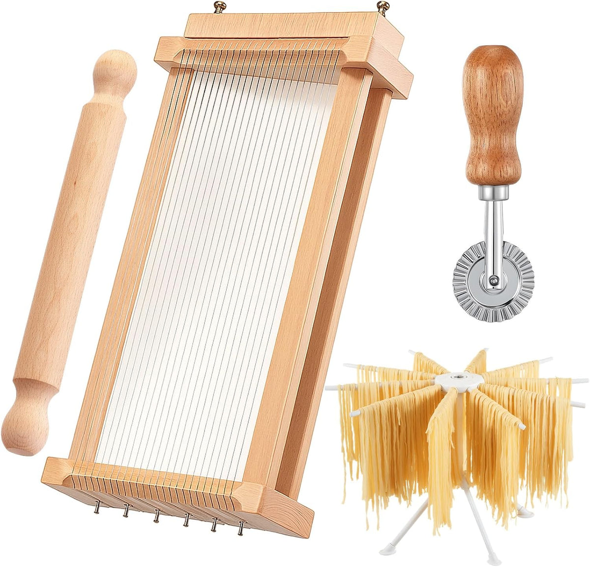 Silifine 4 Pcs Pasta Guitar Chitarra Cutter Pasta Maker Tool Set