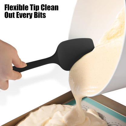 2-Piece Silicone Scraper & Spoon Spatulas: Doosu 600°F Heat Resistant Food Grade BPA Free Rubber Baking Flat Spatula Kitchen Cooking Spoonula for Mixing Scraping Folding Stirring Serving (Aqua Sky)