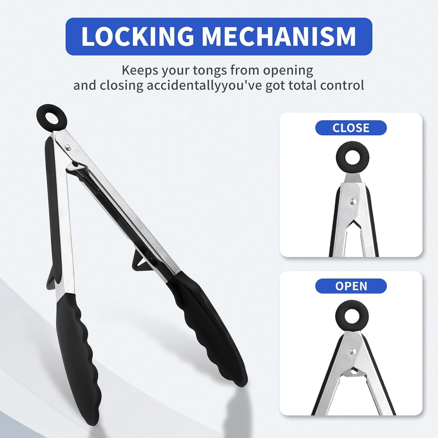 Kitchen Tongs,Set Of 3 Tongs with Silicone Tip for Cooking 9/12 Inch Stainless Steel Kitchen Tong for Meat,Food Grill,Salad,BBQ,Frying,Serving,Dishwasher (Black, 12 Inch)