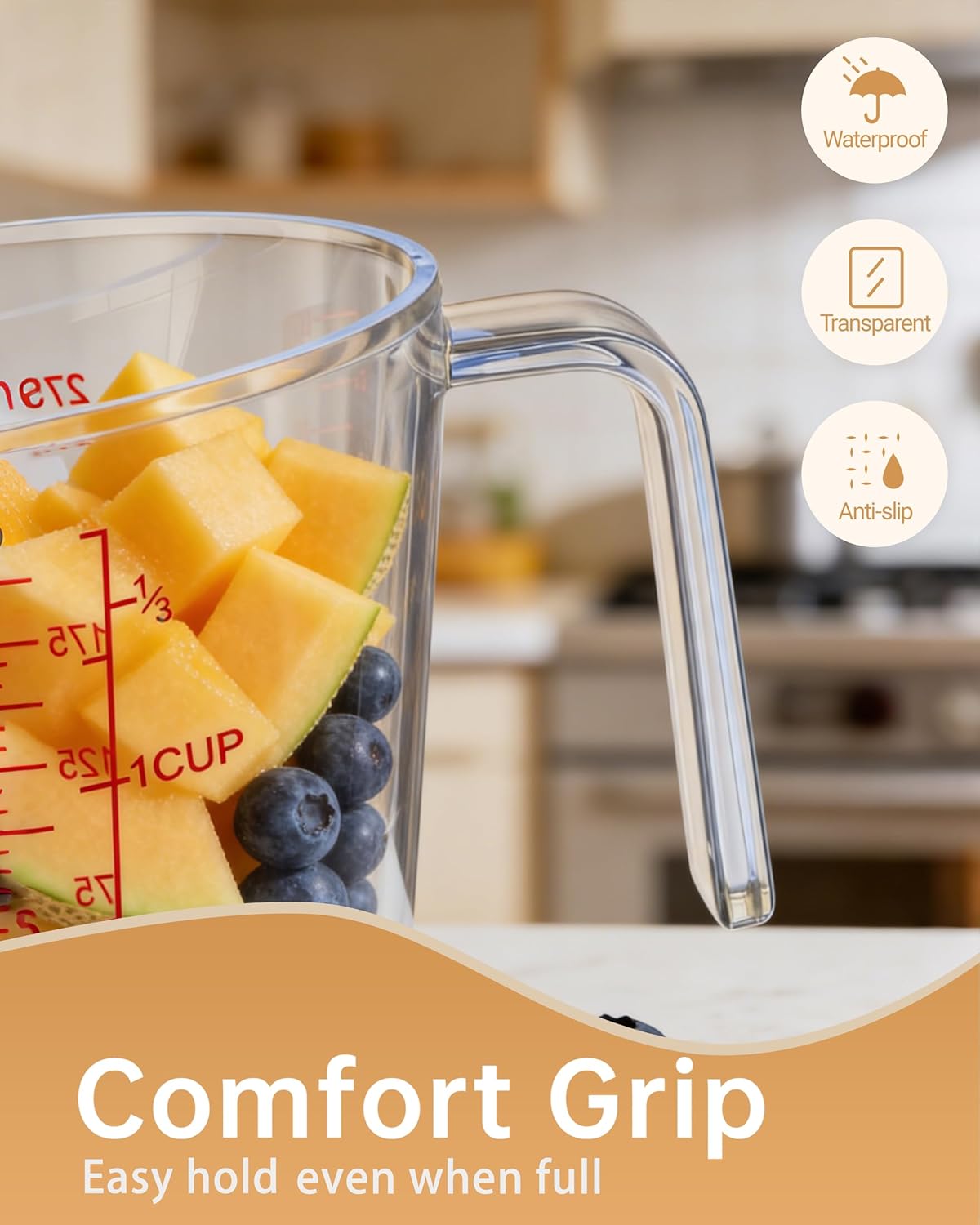 Measuring Cups, Plastic Measuring Cups Set of 3-1000ml, 600ml, 300ml with Spout & Easy-Pour Design, Leak-Proof, Cooking, Baking, Liquid & Dry Ingredients, (ML/OZ/CUP)