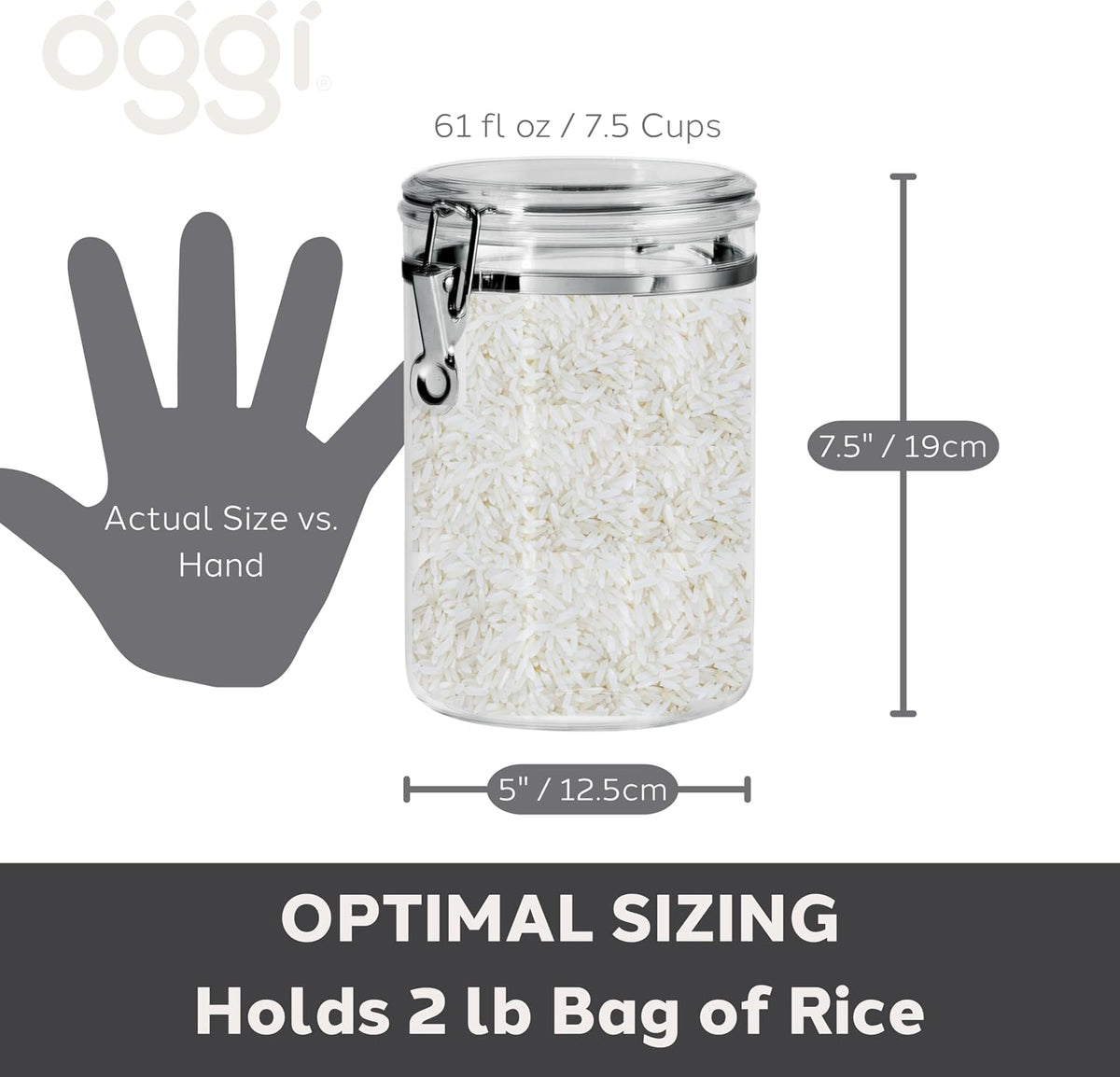 Oggi Clear Canister with Clamp Lid, 28 oz - Large Airtight Food Storage Container, for Kitchen & Pantry Storage of Bulk, Dry Foods Including Pasta, Flour, Sugar, Coffee, Rice, Tea, Spices & Herbs