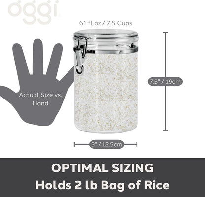 Oggi Clear Canister with Clamp Lid, 28 oz - Large Airtight Food Storage Container, for Kitchen & Pantry Storage of Bulk, Dry Foods Including Pasta, Flour, Sugar, Coffee, Rice, Tea, Spices & Herbs