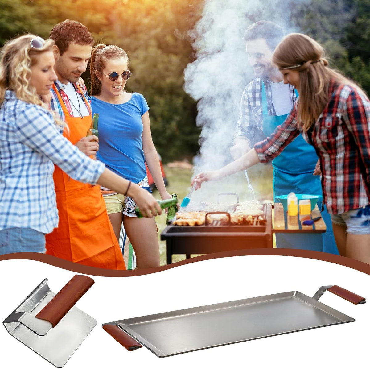 LemonRoad 2 Pcs Leather Handle Covers, Brown for Cast Iron Griddle Press