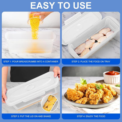 Batter Bowl with Lid, 2-Pack Fish Batter Shaker, Better Breader Shaker Bowl with Breading Shaker Tray, Batter Bowl with Lids Shaker for Frying Chicken Wings Fish Onion Rings Veggies (Blue)