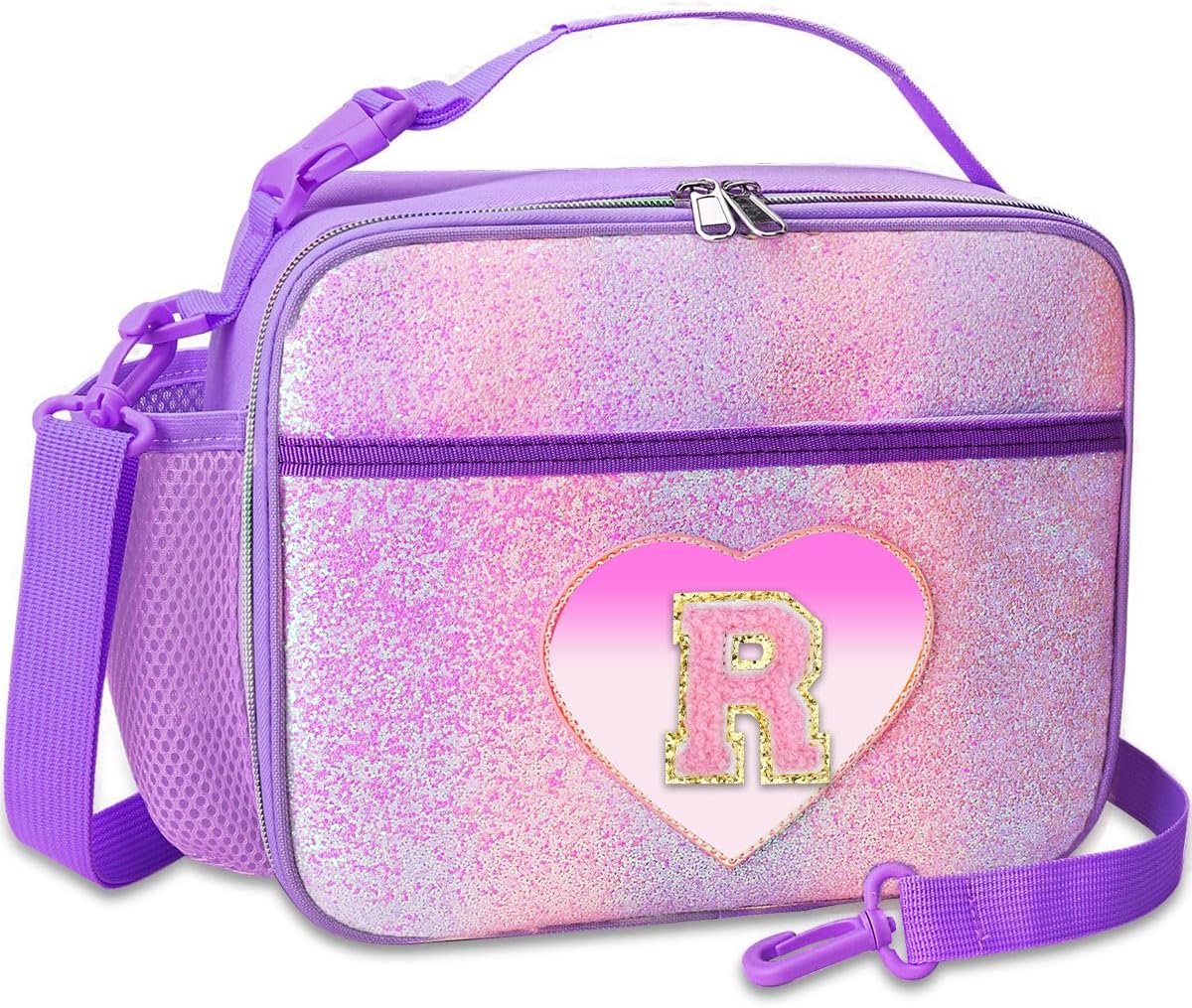 RHCPFOVR Kids Initial Lunch Bag - Insulated Lunch Box for Boys Girls,Washable Lunch Bag and Reusable Toddler Leak-proof Lunchbox for School and Daycare - Colors B