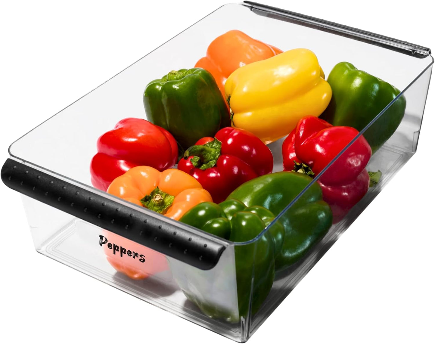 madesmart Fridge Portable Tote, Condiment Caddy with 2 Compartments, Pop-Up Handle & Non-Slip Base, Refrigerator Organizer for Sauces, Jars & Small Items, Clear