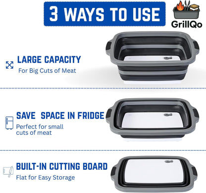 BBQ Prep Tub with 2 Pcs Meat Shredder Claws, Collapsible Cutting Board, 3 Adjustable Height BBQ Prep Tub with Lid, Multifunction Dish Basin for Kitchen, Grilling, Outdoor Cooking, Camping & Picnic